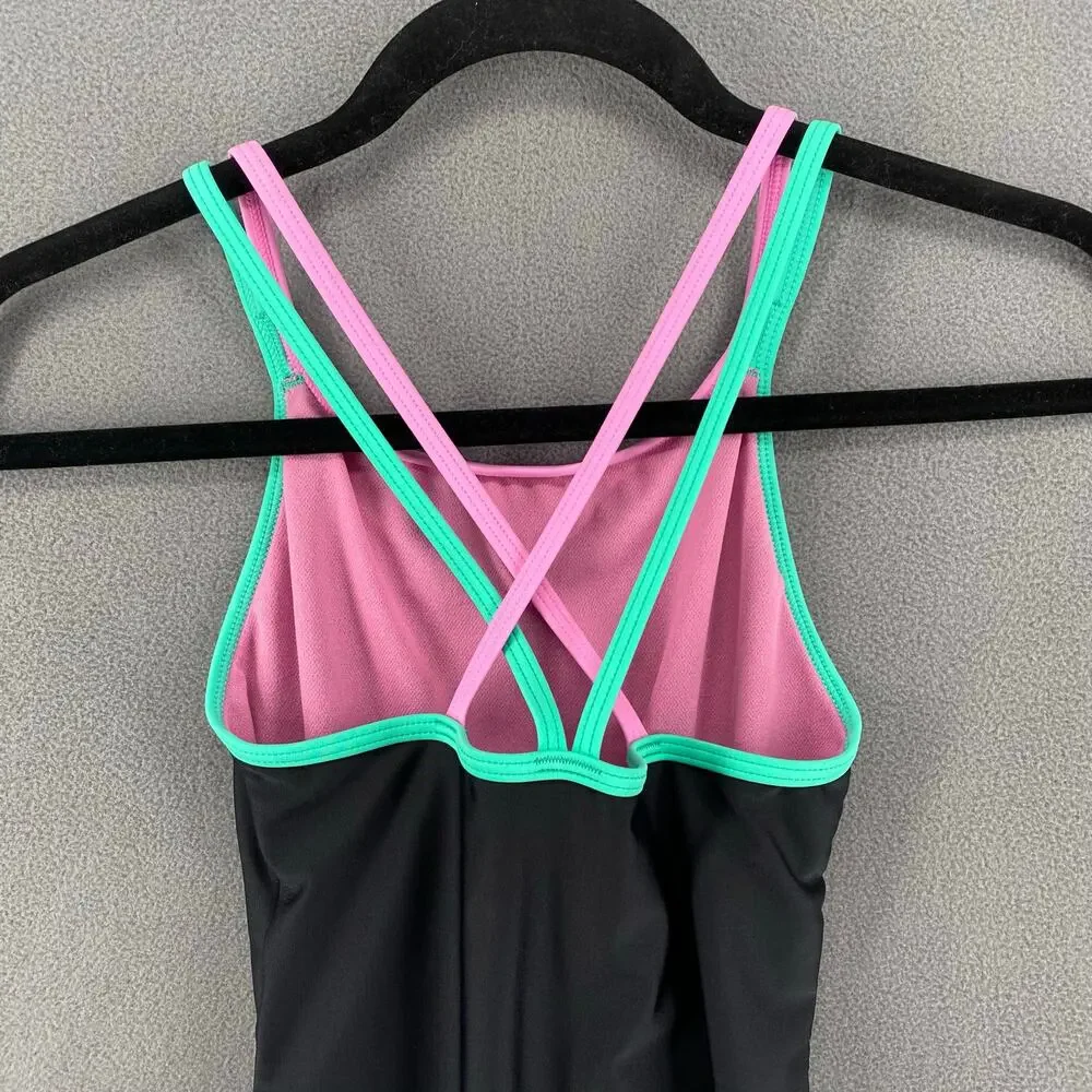 Speedo Black One Piece Swimsuit Girls 12‎ Cross Back Straps